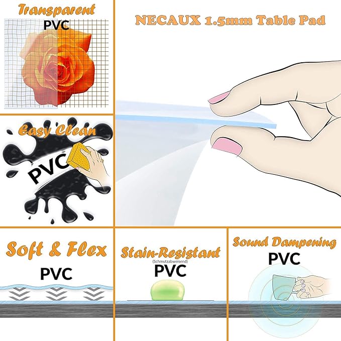 NECAUX Custom 16 x 47.3 Inch Clear Desk Cover Protector, 1.5mm Thick Plastic Heavy Duty Table Pad Desk Mat Desk Protector for Office Computer Writing Desk, Sofa Table, Media Stand, Coffee Table
