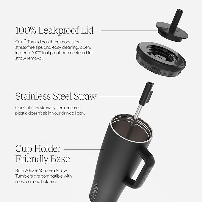 BrüMate Era 30 oz Tumbler with Handle and Straw | 100% Leakproof Insulated Water Bottle Tumbler with Lid and Flexible SoftSip Straw | Made of Stainless Steel | Cup Holder Friendly | 30oz (Mist)