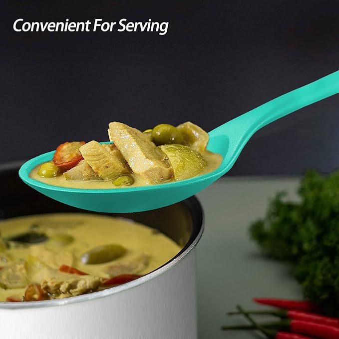 Silicone Spoons for Cooking - Extra Large Kitchen Spoons for Mixing, Serving, & Stirring - 600°F Heat-Resistant Non Stick Utensils Ladle & Skimmer- Dishwasher Safe, Teal