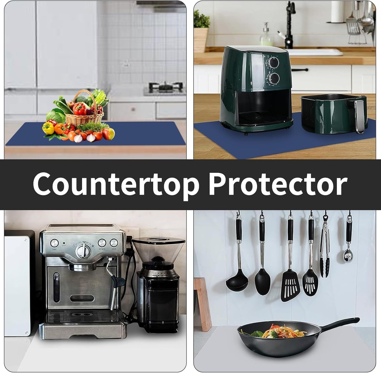 2MM Super Thick Large Silicone Mat, 31.5"x23.6"(80cmx60cm) Non-Slip Heat Resistant, Thicken Kitchen Counter Mats, Waterproof Countertop Protector for Craft (Deep Blue)