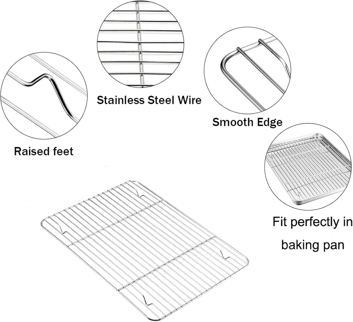 TeamFar Baking Tray and Rack Set, Stainless Steel Baking Pan Cookie Sheet with Cooling Rack, 12.5 x 10 x 1 inch, Non Toxic & Healthy, Easy Clean & Dishwasher Safe