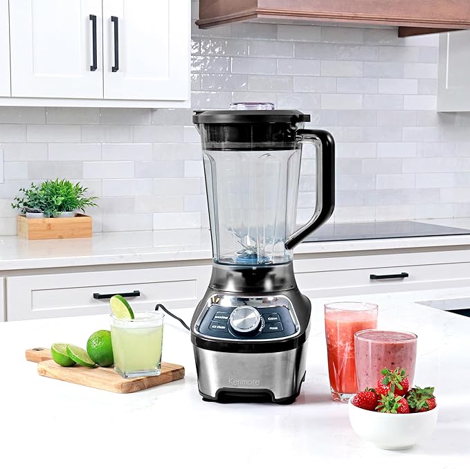 Kenmore Countertop Blender – Electric Mixer for Smoothies, Ice Crush & Pulse Function, Heavy Duty Tritan plastic Pitcher licuadora With 6 Speed, Kitchen Appliance, Dishwasher-Safe Jar, Black