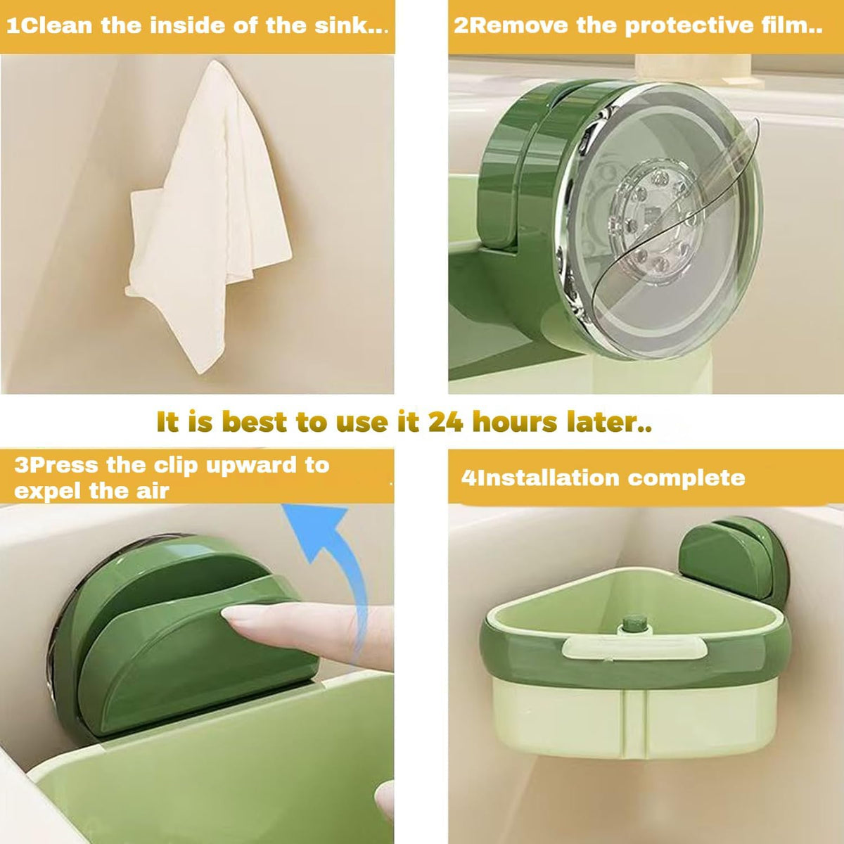 Suction Cup Sink Corner Rack, 2025 Upgrade Corner Sink Strainer Basket, One-Press Automatic Dumping, Suction Cup Press Sinks Drainer Basket, Sponge Storage Rack, Durable and Easy Cleaning G