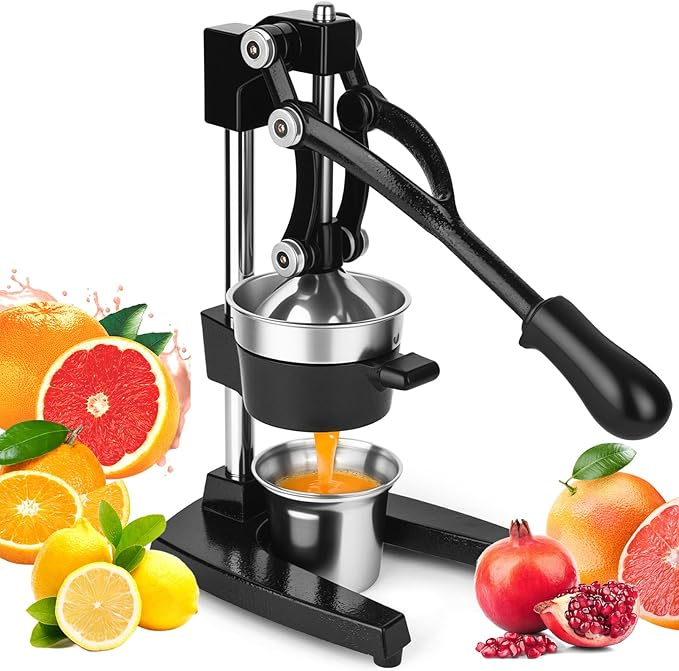 Manual Cast Iron Juicer with Stainless Steel Cup -Heavy-Duty Lemon Squeezer for Maximum Juice Yield & Effortless Cleaning Dishwasher Safe Ideal for Home Kitchens, Restaurants & Lemonade Stands