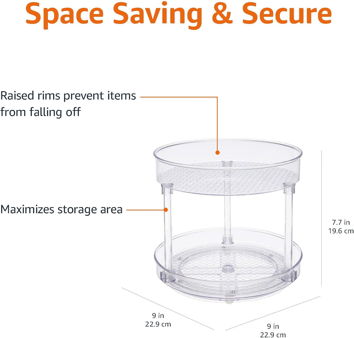 Amazon Basics Lazy Susan Turntable Organizer, 9" Diameter, 2 Tier, Clear