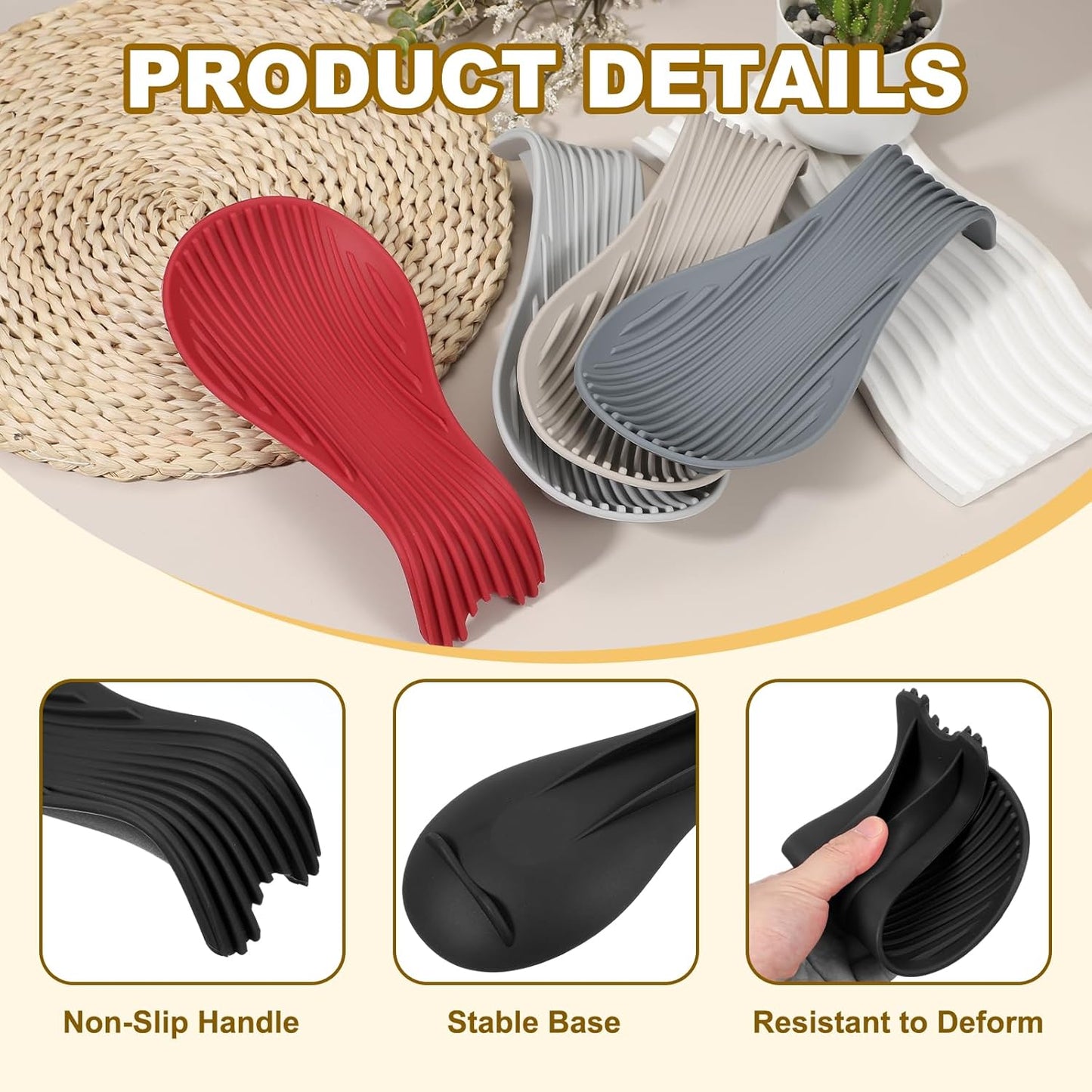 uxcell 1 Set Silicone Spoon Rest for Stove Top, Silicone Spoon Holder for Cooking Spatula, Ladle, Brush Black/Purple