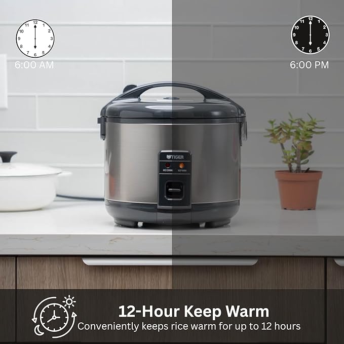 Tiger JNP-S15U-US 8 Cup Capacity White Rice Cooker with Non-Stick Inner Pot, Retractable Power Cord, and Keep Warm up to 12 hours (Urban Satin)
