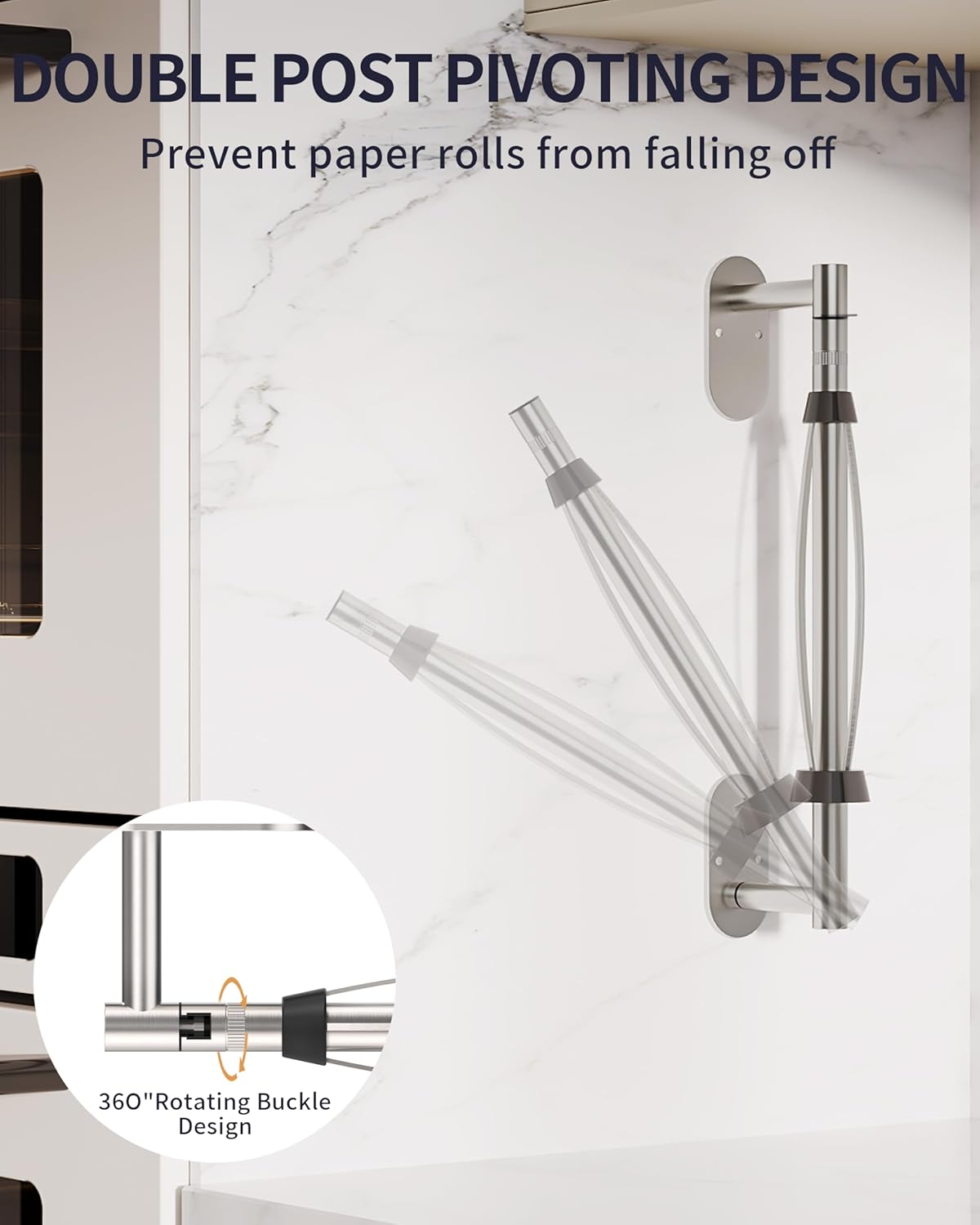 Paper Towel Holder Under Cabinet, Self Adhesive or Wall Mount for Kitchen Bathroom, Stainless Steel Paper Towel Holders with Damping Effect, Single Hand Operable (Silver)