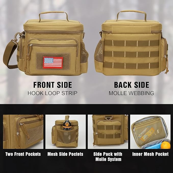 ATRIPACK Lunch Box for Men, Tactical Lunch Bag MOLLE Webbing Leakproof Insulated Large Lunch Cooler Women Adult Meal with Adjustable Shoulder Strap Durable Lunch Pail (Brown)