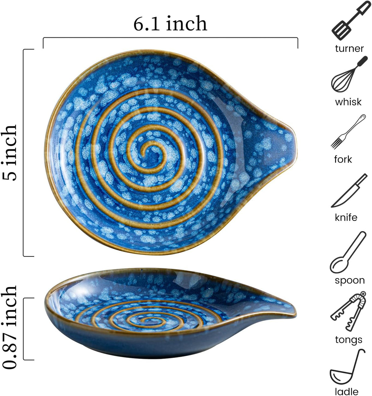 LAUCHUH Spoon Rest for Stove Top - 5” Ceramic Spoon Holder Stylish Utensil Holder for Kitchen Countertops, Ladle, Coffee Spoons, Cooking spoons, Spatula, Tongs, Heat-Resistant, Starry Blue