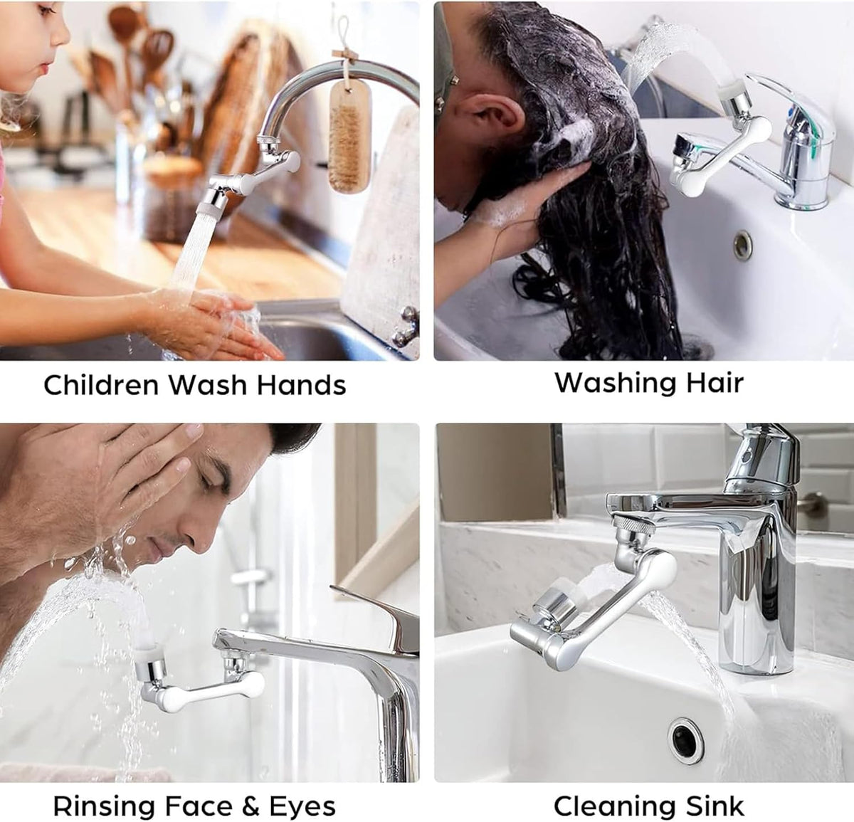 1080° Swivel Faucet-Extender Sink, Splash Faucet Sprayer Aerator, Wash Hand/Hair/Face, Bathroom & Kitchen Sink with 2 Water Outlet Modes,Silver,2Pcs