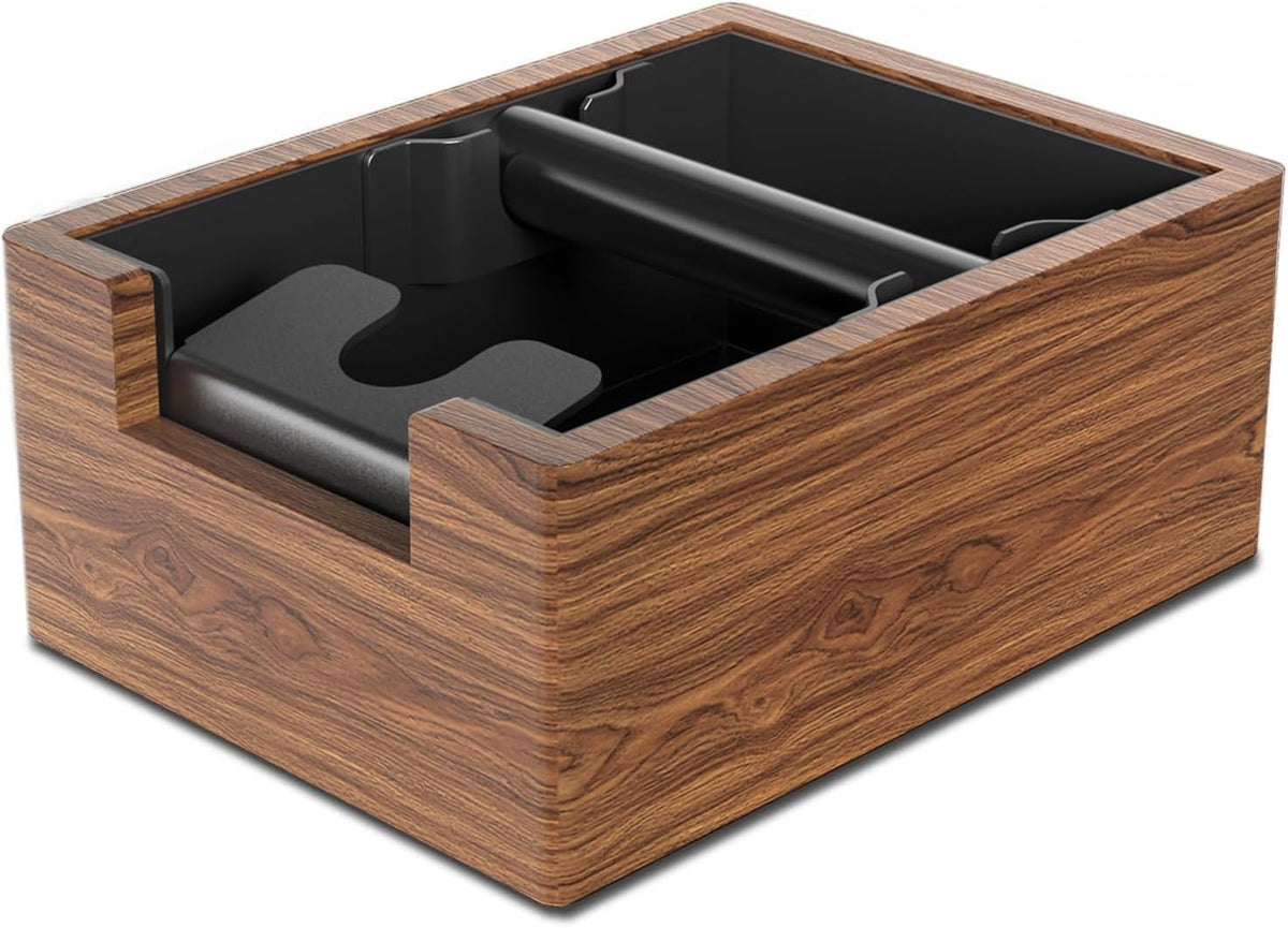 Espresso Knock Box, Coffee Knock Box with Durable Knock Bar and Non-Slip Base, Knock Box for Machine Accessories (Wooden Base)
