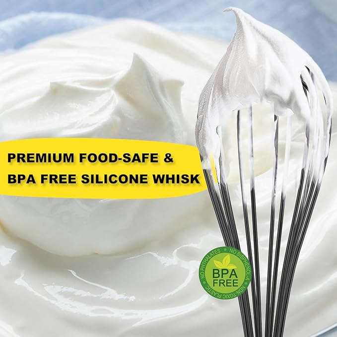 NileHome Upgrade Silicone Whisk Set 8" 10" 12" Kitchen Whisk Kitchen Wisk Wire Whisks for Cooking, Whisking, Blending, Beating, Stirring-Black