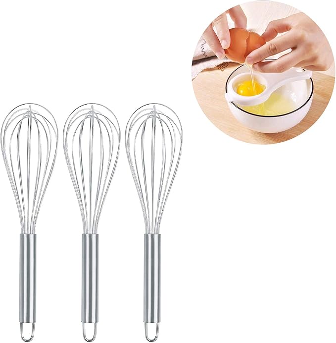 Wire Whisks for Household Purposes Pack of 3 Stainless Steel Handheld Egg Whisk 10-Inch