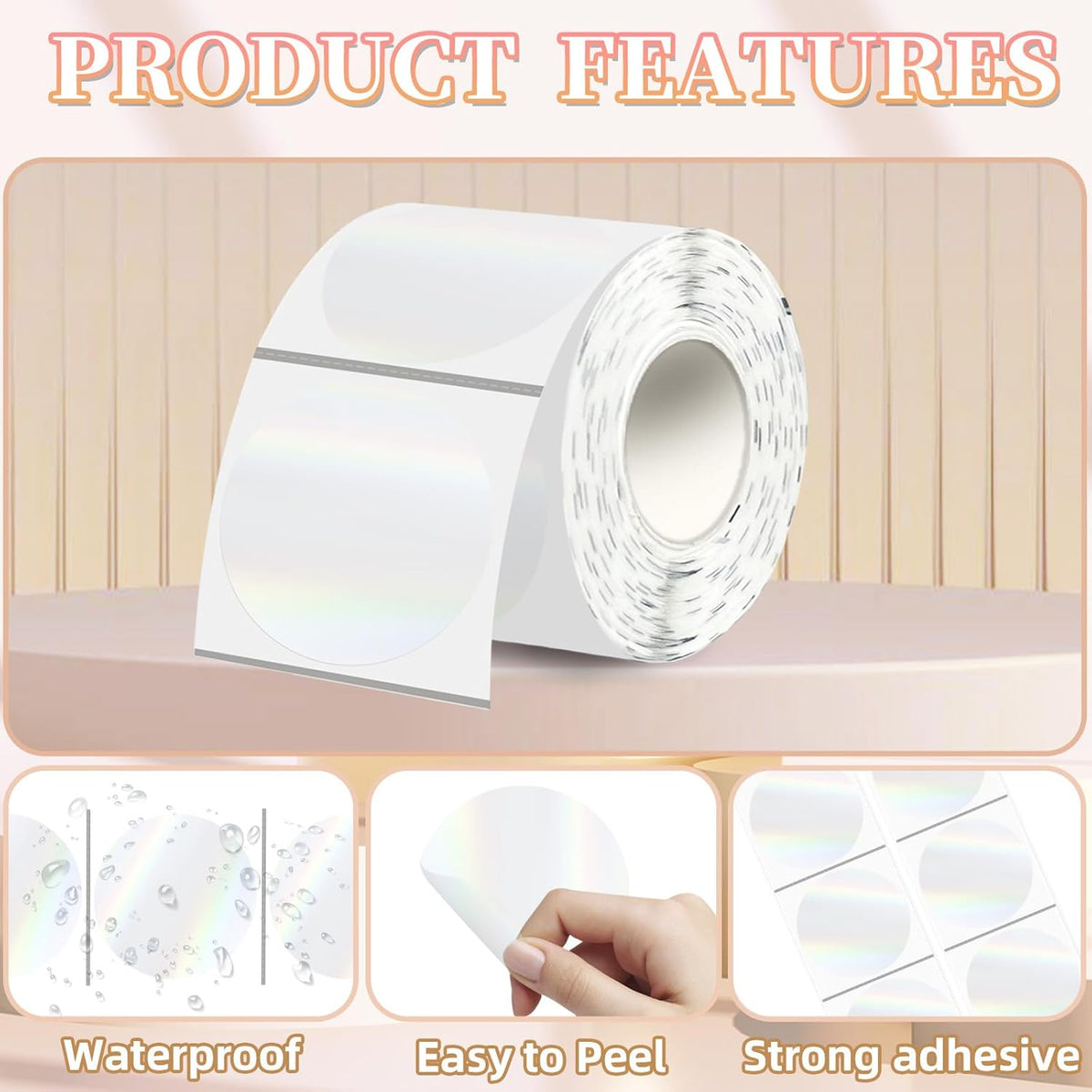 2''Transparent Laser Thermal Label,Round Self-Adhesive Direct Thermal Label,Thermal Stickers for DIY Logo Design,Name Tag (300/Roll