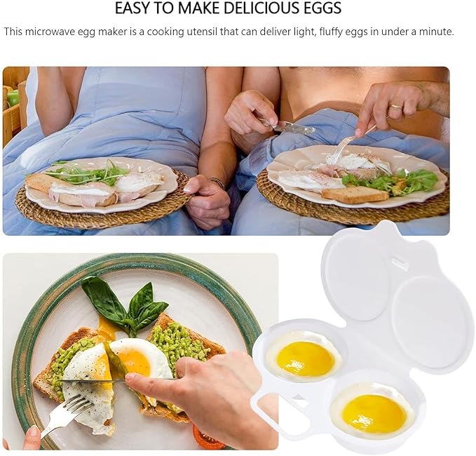 White Egg Poacher, Microwave Egg Boiler Poacher, Microwave Egg Poacher, 2 Cavity Nonstick Poached Egg Maker With Lid, Egg Cooker, Double Drain Poached Cups Specialty Cookware