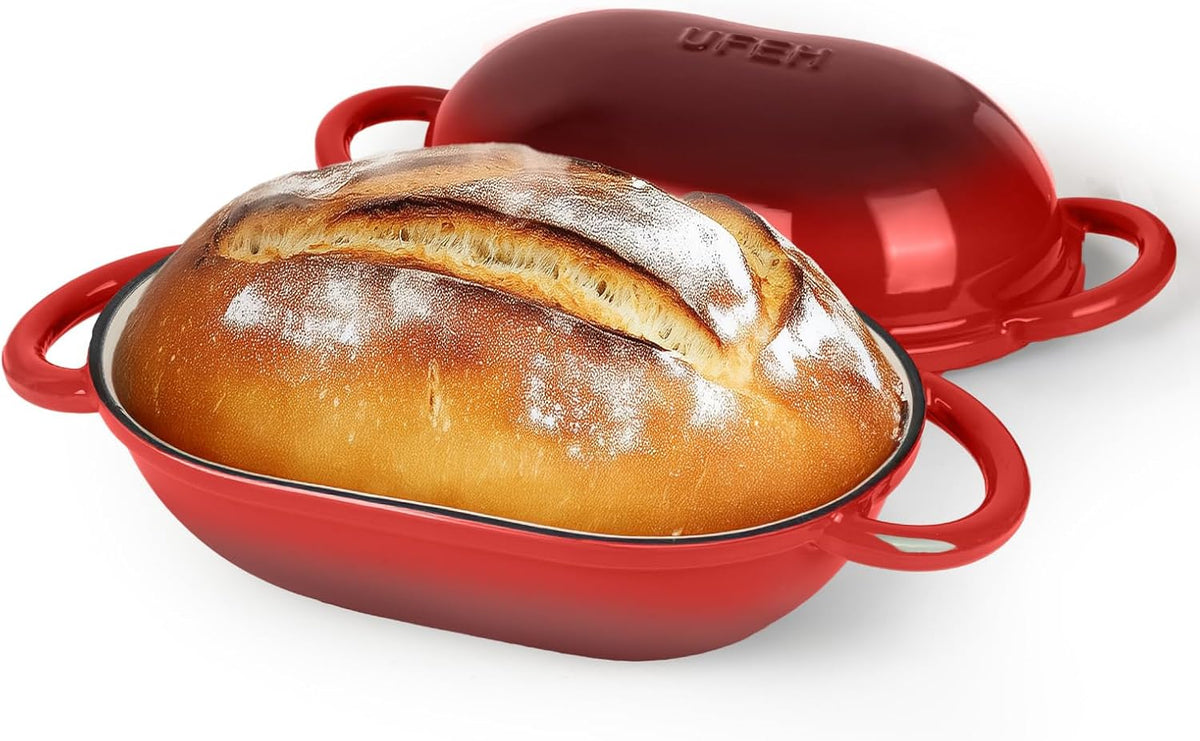Dutch Oven for Bread Baking – Premium Cast Iron Pot with Lid – Perfect for Sourdough, Artisan Loaves & No-Knead Bread – 2 QT / 1.9L (Enameled, Round, Oven & Stovetop Safe), Red