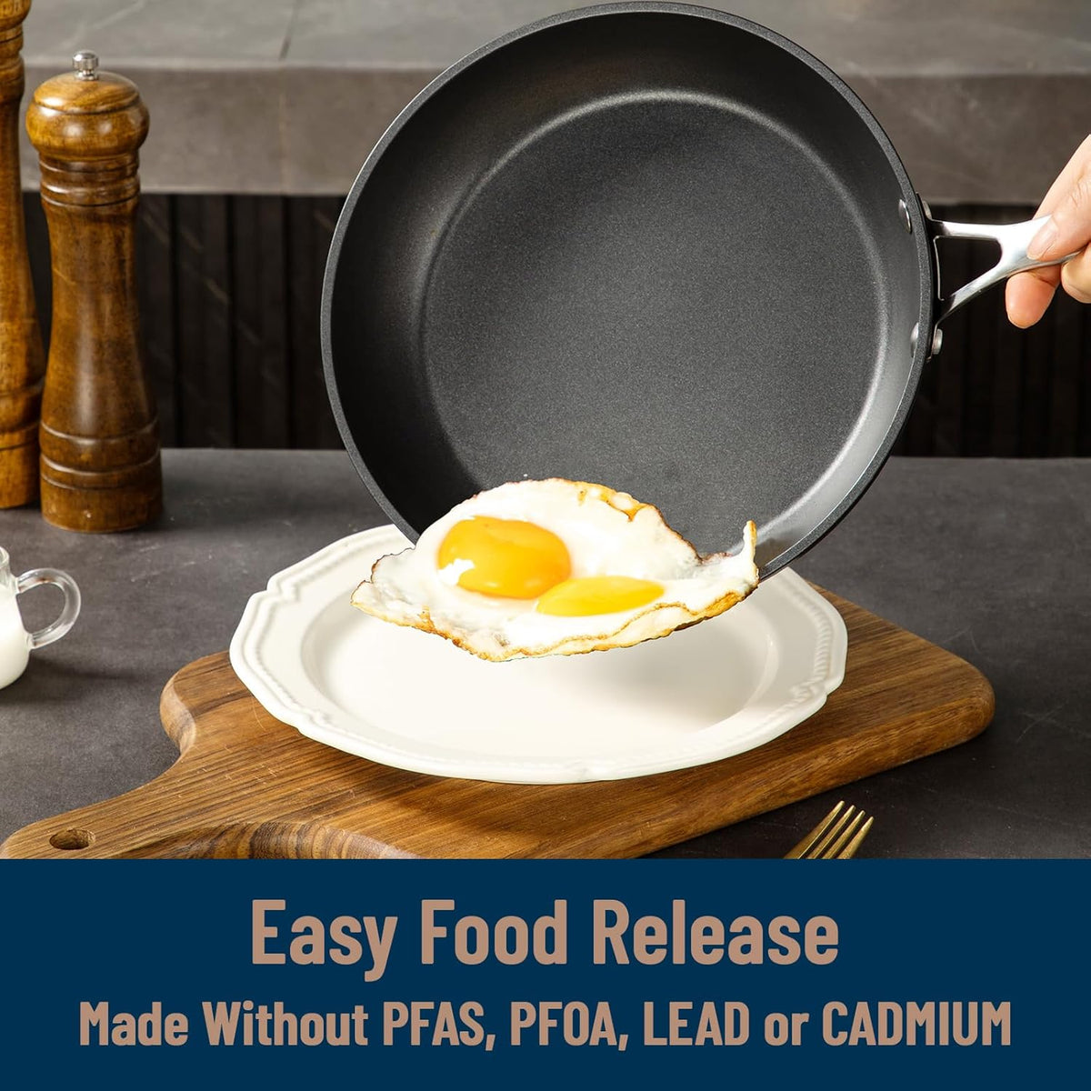 UCC LIFE 8" Nonstick Frying Pan, Non Stick Fry Pans Skillets, Egg Omelet Pan, Stainless Steel Handle, Oven Safe Compatible with All Stove-tops (Black)