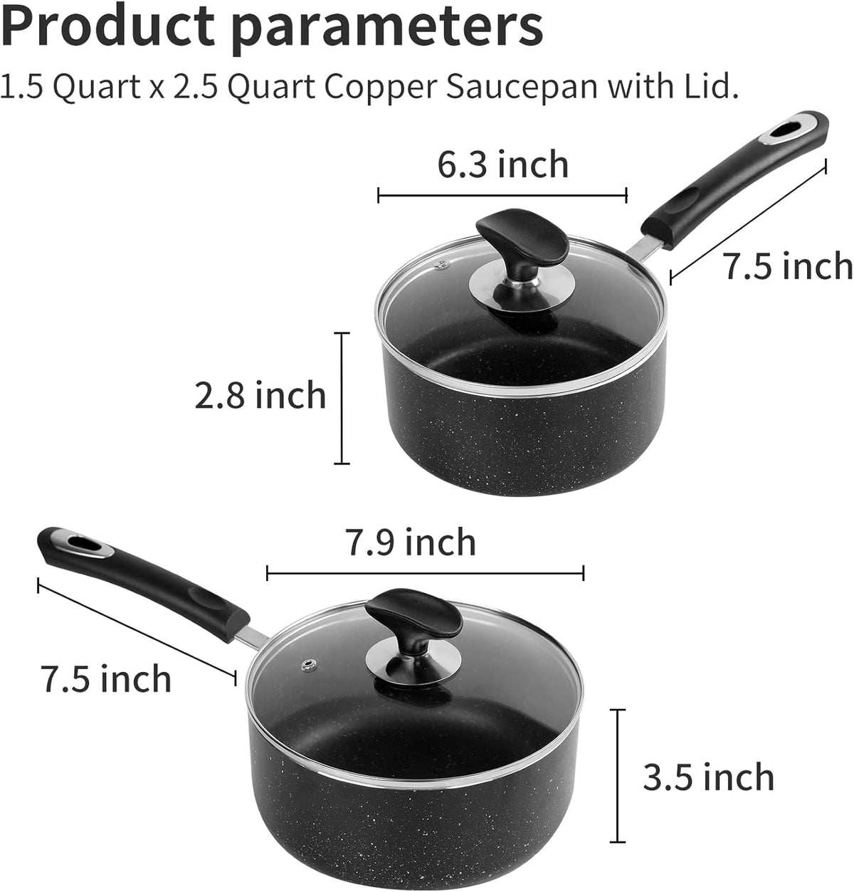 Nonstick Saucepan Set - 1.5 Quart and 2.5Quart,Ultra Non Stick Sauce Pan Small Pot with Glass Lid,Great for Home Kitchen Restaurant,Black