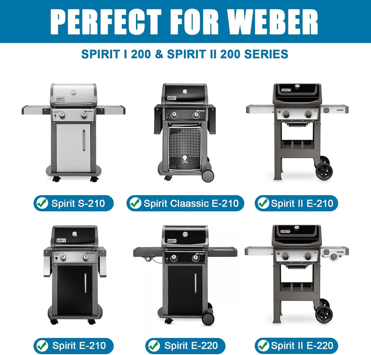 Full-Size Griddle Inserts for Weber Spirit 200 Spirit II 200 Series Grills Nonstick Flat Top Griddle with Handles for Weber Spirit E-210 E-220 S-210 S-220 GS4 Spirit II E-210 S-210 E-220 S-220 Series
