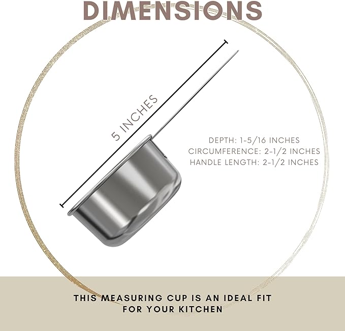 1/3 Cup Stainless Steel Measuring Cup | Sturdy Metal 80 ml | 80 cc | 3 oz | Single Cup for Wet and Dry Ingredients | Great for use as 1/3 Cup Dog Food Scoop - 12 PK
