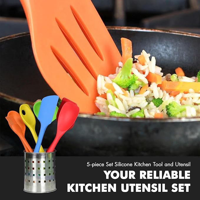 Chef Craft 5 Piece Multicolored Premium Silicone Kitchen Tool Set, Assorted (42086)
