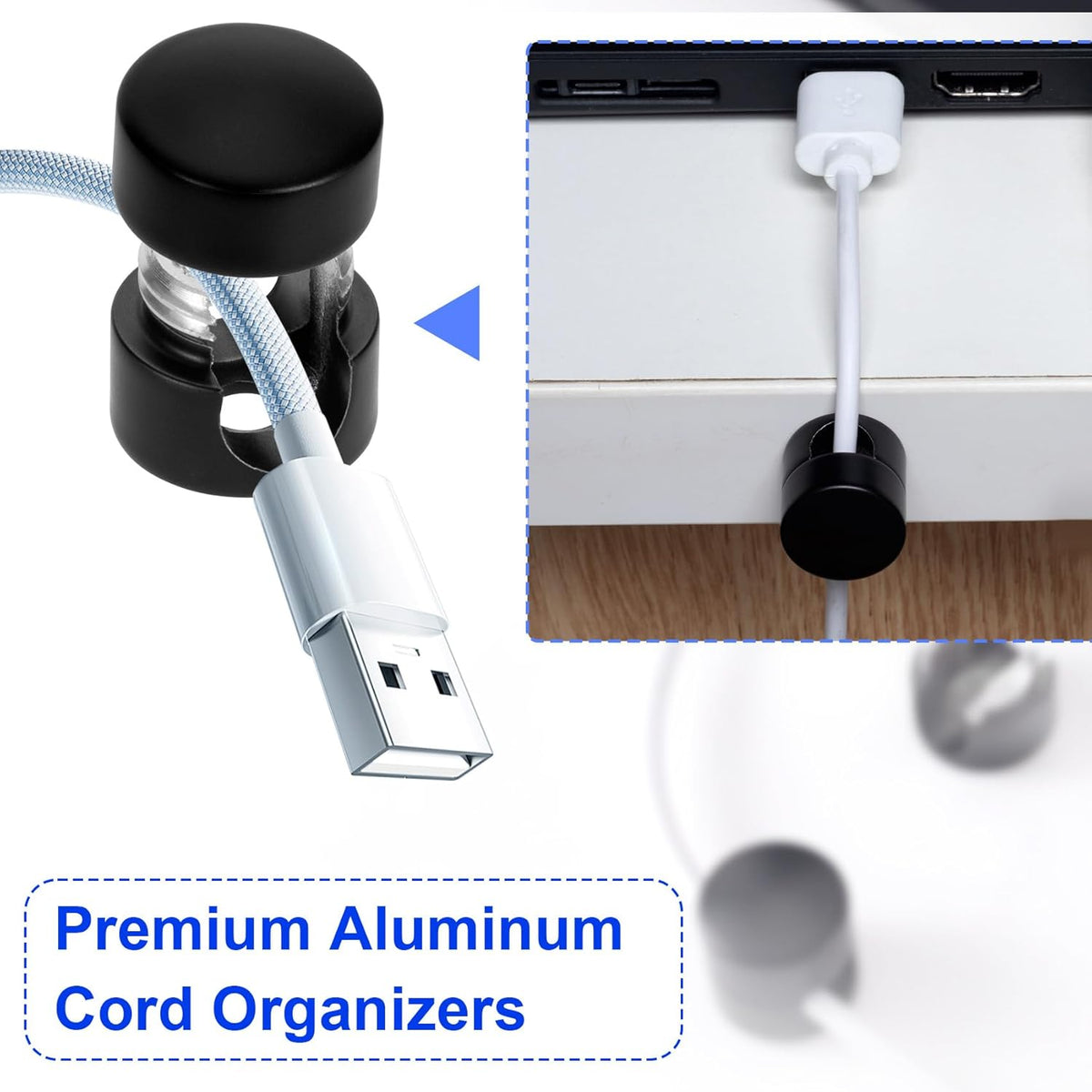 3 Sets Charger Holders for Cords, Matte Black Color Adjustable Cable Anchor Holders, Adhesive Metal Cord Clips, Cable Management Wire Organizers for Desk, Office, Nightstand