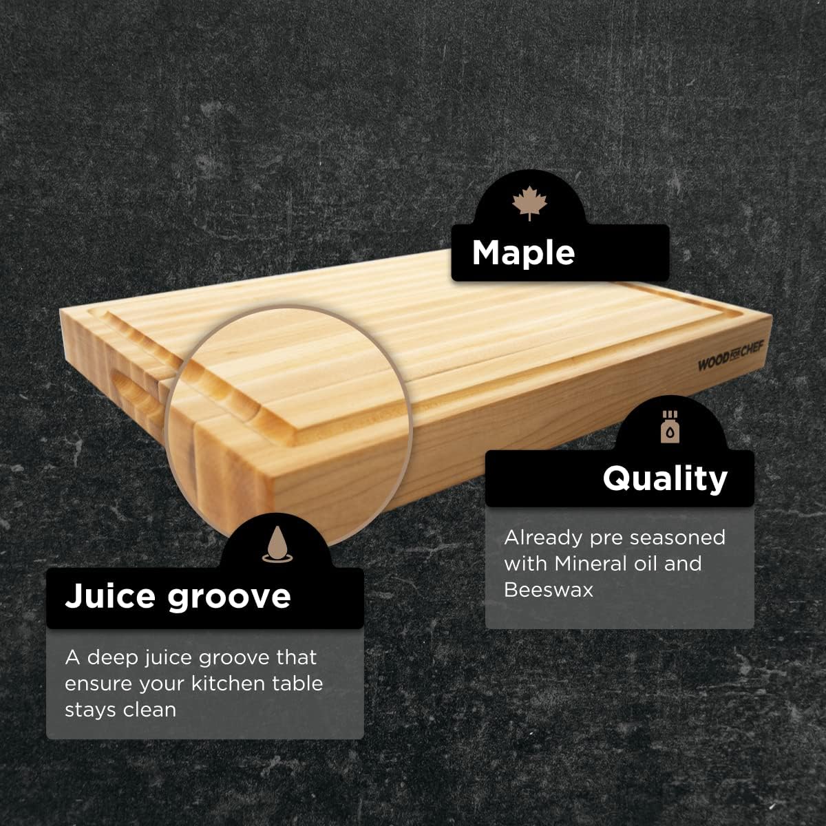 Large Wood Cutting Board from North American Maple - A Butcher Block That Comes with Juice Groove for Cutting Meat and Juicy Veggies Easily- Maple Chopping Board - 20x16x1.5 inches