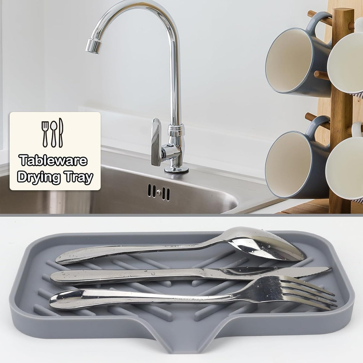Yasmen Silicone Bathroom Soap Dishes, Sink Sponge Holder for Kitchen, Rubber Soap Dish with Drain, Shower Soap Sponge Tray, Sink or Counter Organizer, for Bar Soap, Bottle, Dish Soap Dispenser-Grey