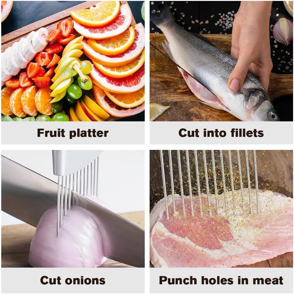 Onion Slice Holder, 2025 Upgraded Stainless Steel Onion Holder for Slicing Lemon Slicer Vegetable Cutter, Kitchen Chopper Slicing Assistant Tool for Meat, Onion, Potato, Tomato (1, C)