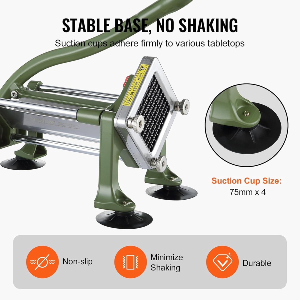VEVOR French Fry Cutter, Potato Slicer with 3/8-Inch Stainless Steel Blade, Manual Potato Cutter Chopper with Suction Cups, Great for Potato, French Fries, Cucumber, Vegetables, Carrot