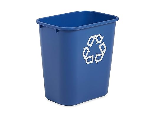 Rubbermaid Commercial Products Deskside Recycling Can, 7-Gallon/28-Quart, Blue Recycling Symbol, Plastic, for Bedroom/Bathroom/Office/Under Desk/Sink