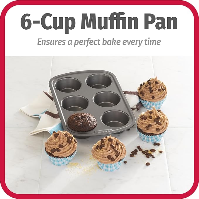 GoodCook Everyday Nonstick Steel Muffin Pan, 6 cup, Gray (Pack of 12)