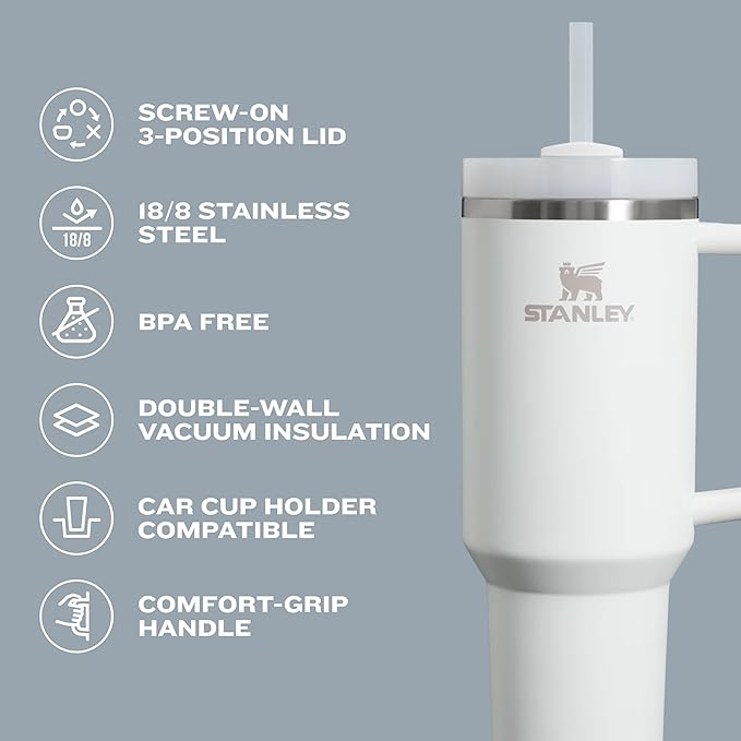STANLEY Quencher H2.0 Tumbler with Handle & Straw 64 oz | Flowstate 3-Position Lid | Large Capacity for Travel & Sports | Insulated Stainless Steel Cup | BPA-Free | Ash