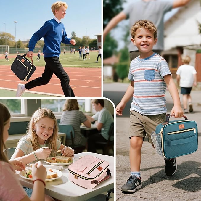 Genteen Lunch Box for Men Women Adults Kids - Insulated LunchBox Reusable, Zip Closure & Buckle Handle, Portable Cooler for Work, School, Travel (Light Green)