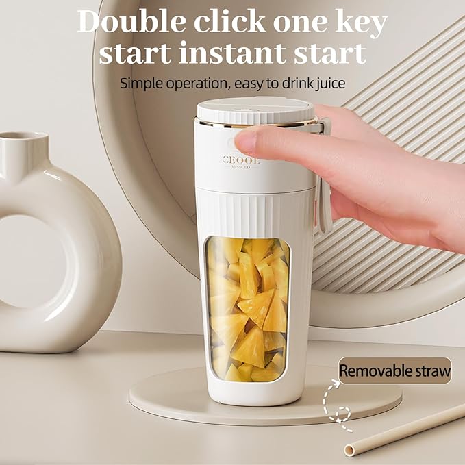 Rechargeable USB Portable Juicer Mixer, 18000 RPM 10-Blade Mini Electric Blender, 340ML Food-Grade PC Cup with Automatic Cleaning, Quick Slurry Discharge for Fresh Fruit Juice/Smoothie, Home Use