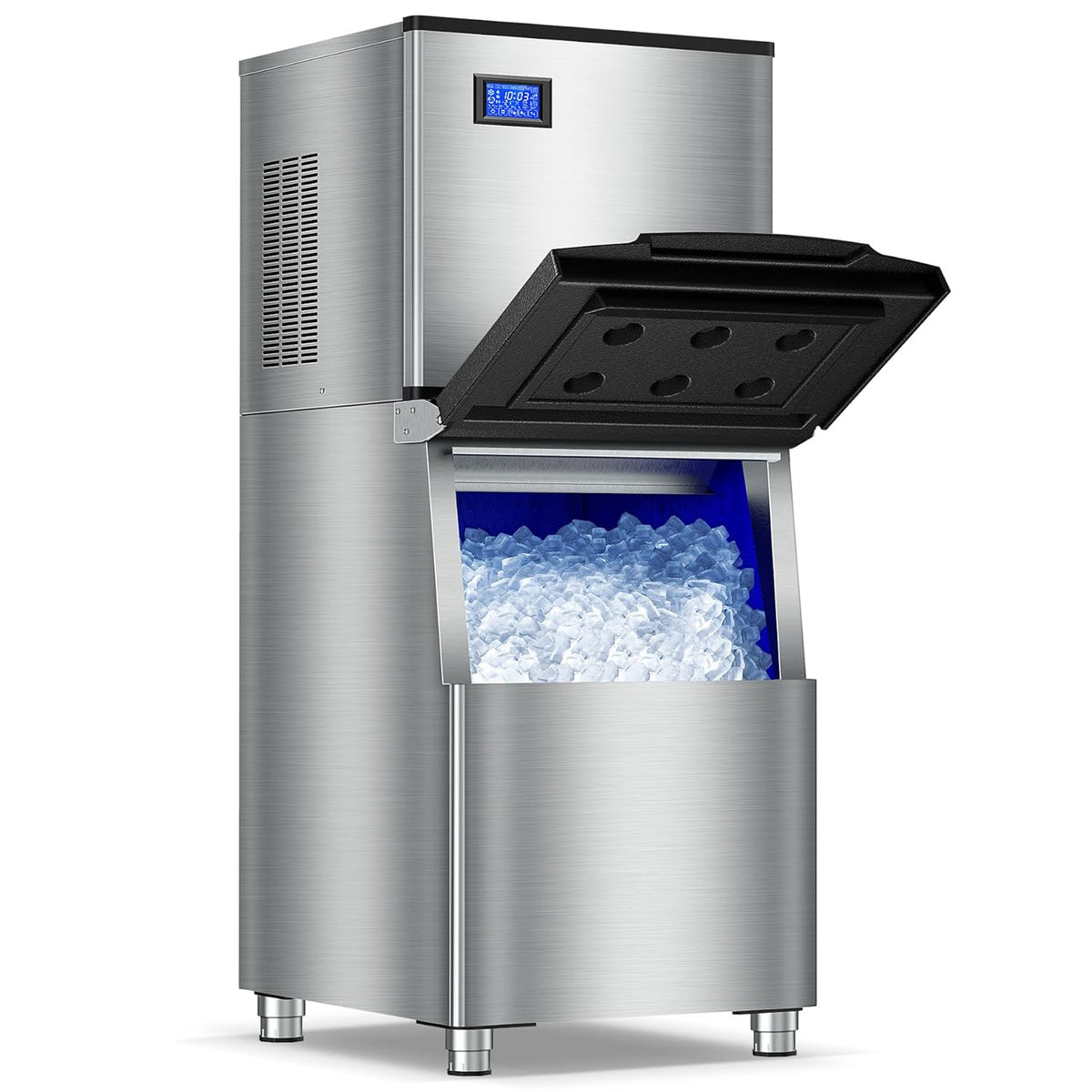 Commercial Ice Maker Machine 500LBS/24H 360LBS Ice Bin LCD Touch Screen Self Cleaning Function Freestanding Ice Maker 156 Counts Ice Ready in 5-10 min Clear Ice Cube for Cafe, Bar, Home