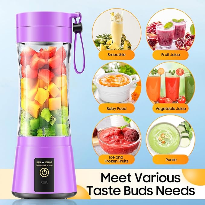 Portable Blender for Smoothies & Shakes - Cordless Personal Size Blender with 6 Blades, 380Ml Juice Cup, Lightweight & Rechargeable, Freshly Squeezed for Picnic/Sports/Office, Mother's Day