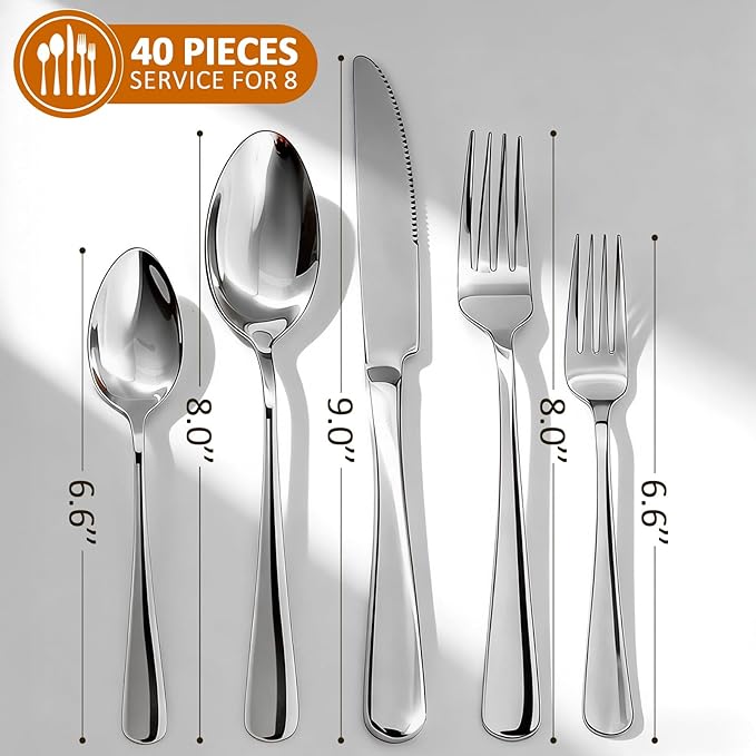 40 Piece Silverware Set,for Home,Kitchen,Restaurant.Flatware Set,Stainless Steel Cutlery Utensil Set include Forks,Knives,Spoons