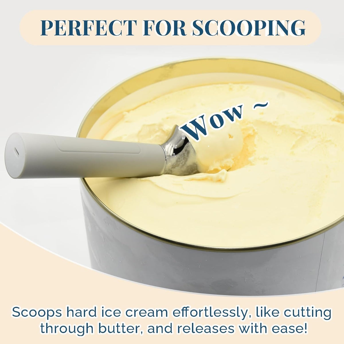 Heated Ice Cream Scoop Rechargeable, Electric Warming Ice Cream Scooper with LED Display, Heats to 158°F for Hard Ice Cream, Easy for Seniors & Kids, IP67 Waterproof (Grey, 2 oz)