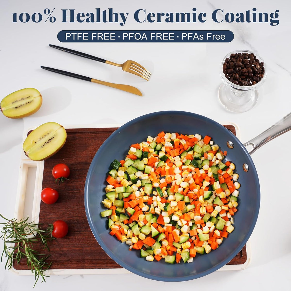 Stainless Steel Nonstick Frying Pan,8 Inch Healthy Non Toxic Ceramic Coating Cookware Works on Induction, Electric Stove and Gas Cooktops,PTFE PFAS PFOA Free Skillet,Dishwasher&Oven Safe