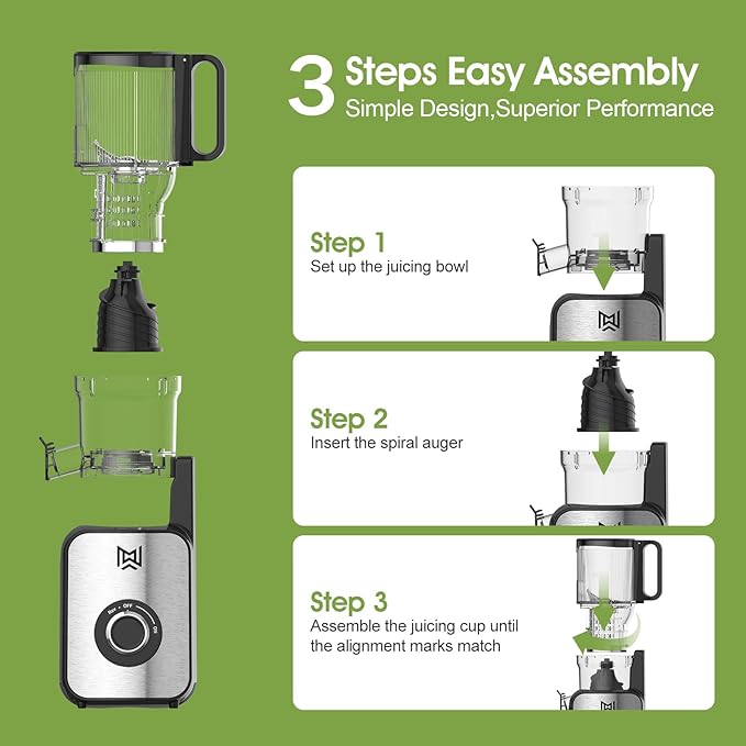 Cold Press Juicer,Stainless Steel Material,Juicer Machines with 5.0Inch Wide Feed Chute,Slow Masticating Juicer for Vegetables and Fruits with High Juice Yield,Large Auger,Easy to Clean