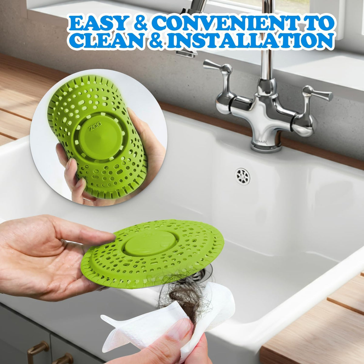 zaa Shower Drain Hair Catcher, 2 Pack Premium Silicone Drain Protector & Shower Drain Cover for Regular Drains of Shower Room and Bathroom, Avocado