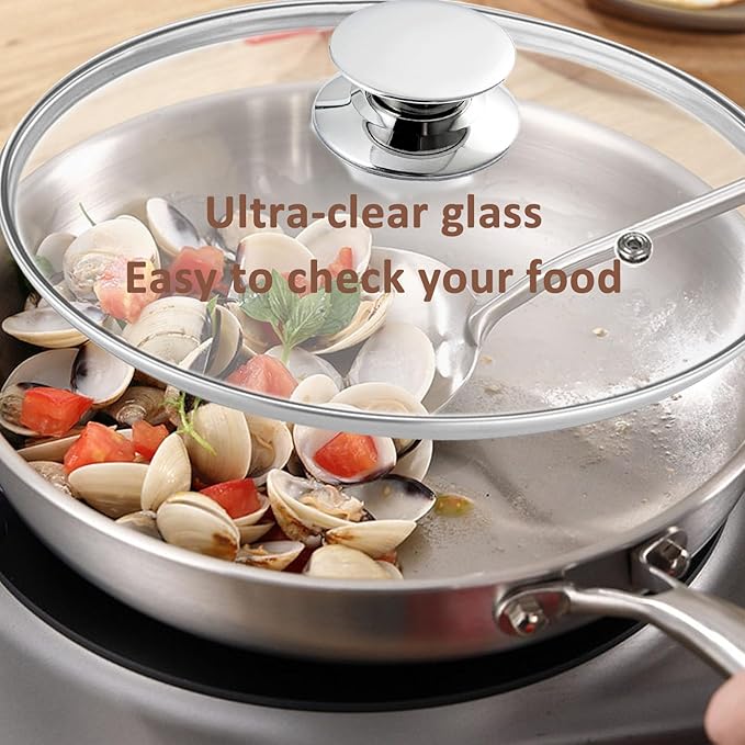 Glass Lids for Pots and Pans, 8, 11, 12, 12.6 Inch Pan Covers for Cookware, Tempered Glass Lid for Replacement, Dishwasher Safe & Microwave Oven Safe(12.6 inch)