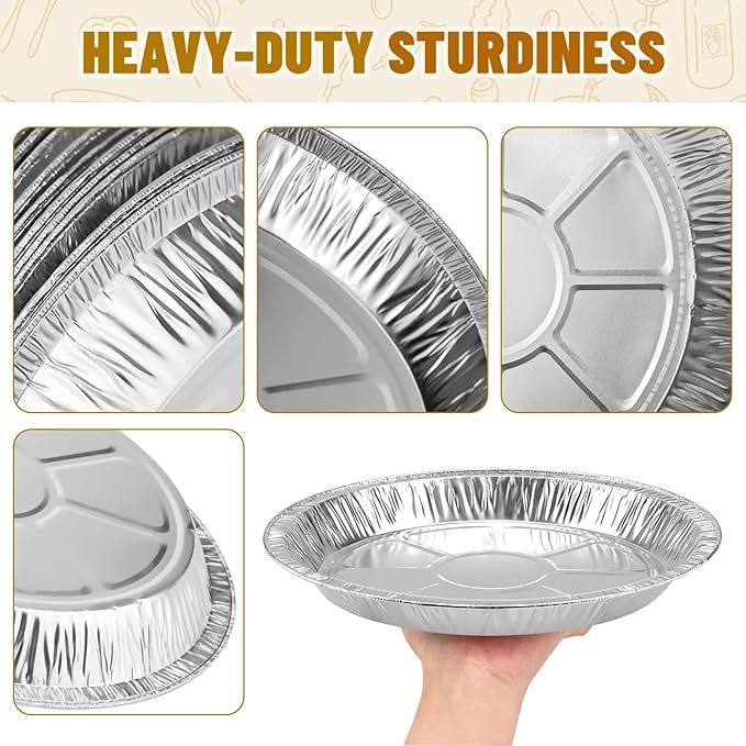 9 Inch Pie Pans Disposable (12 Pack) - Heavy-Duty Aluminum Foil Pie Tins, Standard Baking Tin Plates for Pies, Quiches, Desserts, Oven Safe & Easy Cleanup