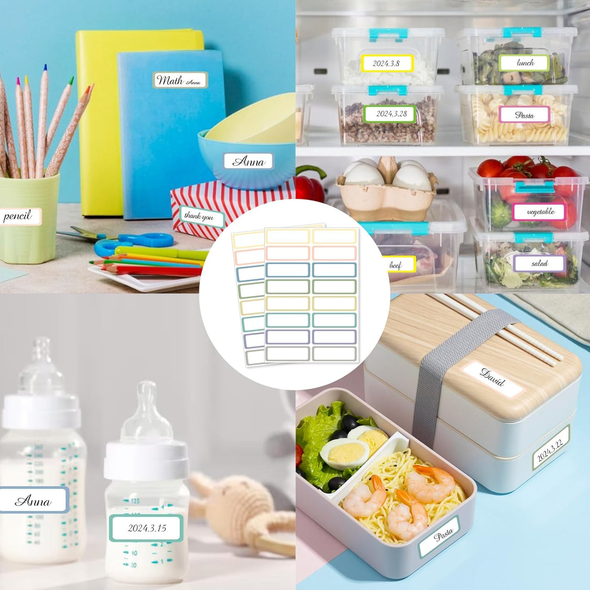 STARLIBOO Removable Labels, Removable Colored Labels Stickers, Self-Adhesive Rectangular Stickers Water/Oil/Tear Resistant for Food Containers/Classroom/Storage (8 Colors, 512 Labels)