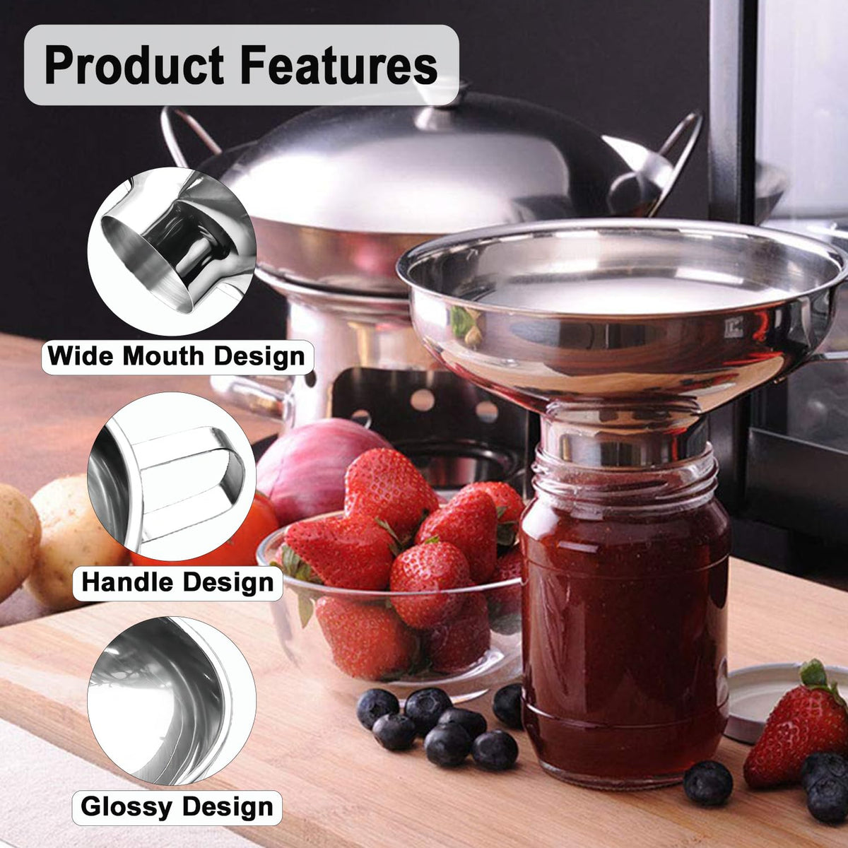 Stainless Steel Food Canning Funnels for Kitchen Use,2pcs Wide Mouth Funnel for Regular Mason Jar,Large Canning Supplies Kit for Filling Bottle