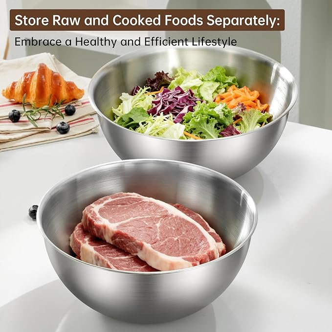 Gronivex Stainless Steel Mixing Bowls Set of 2 (4.2 & 5.3 Qt), Food Grade 304, Dishwasher Safe, Stackable Nesting Bowls for Baking, Salad Prep & Cooking