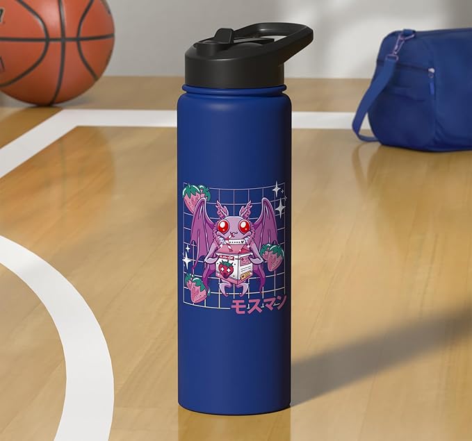 Kawaii Mothman Strawberry Milk Shake Carton Stainless Steel Insulated Water Bottle