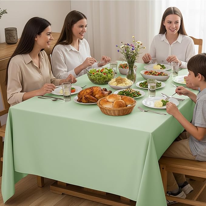 6-Pack Sage Green Tablecloths for Square Tables, 70 x 70 Inches, Stain-Resistant Polyester Fabric for 3 Foot Tables - Washable Table Covers for Weddings, Banquets, Birthday Parties, Events